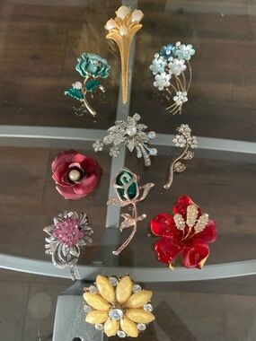 Assorted (10)Floral Brooch Pin - multi colors Accents Lot#1